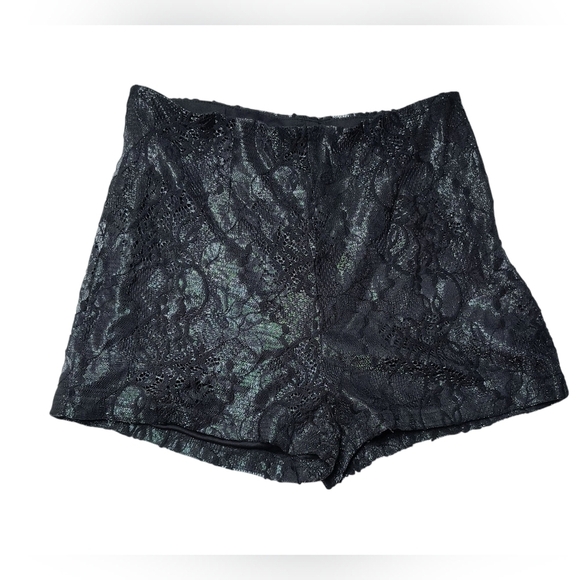 The Sang Black High-Waisted Shimmery Floral  Lace Whimsigoth Sexy Booty Shorts L - Picture 10 of 10